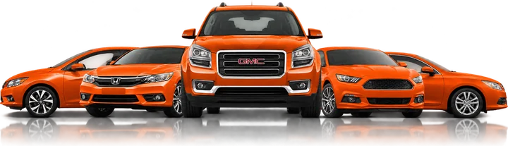 Orange cars lined up